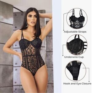 NWOT La Rue Bodysuit Sexy Lingerie Sheer Mesh Underwired Babydoll in Black sz. M